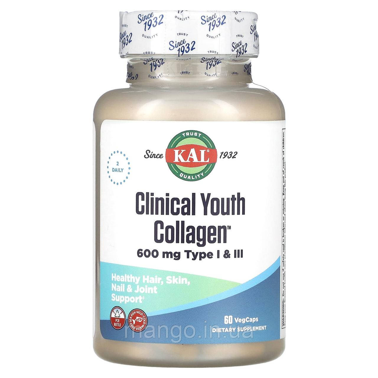 Колаген омолоджуючий, Youth Collagen, KAL, 60 вегетаріанських капсул, фото 1