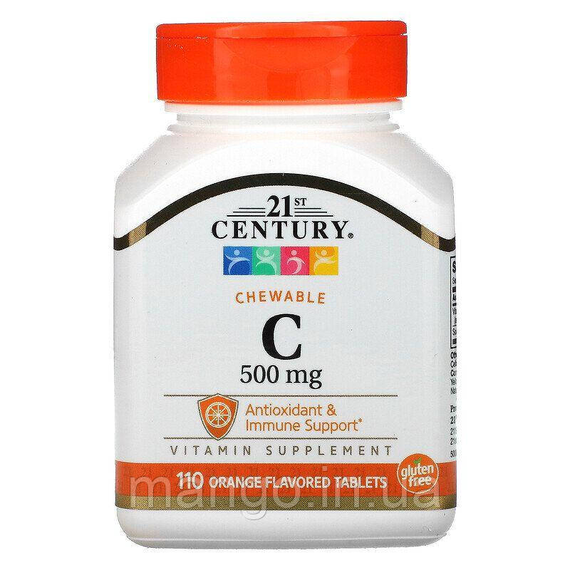 Вітамін С, Chewable Vitamin C, 21st Century, жувальний, зі смаком апельсина, 500 мг, 110 таблеток, фото 1