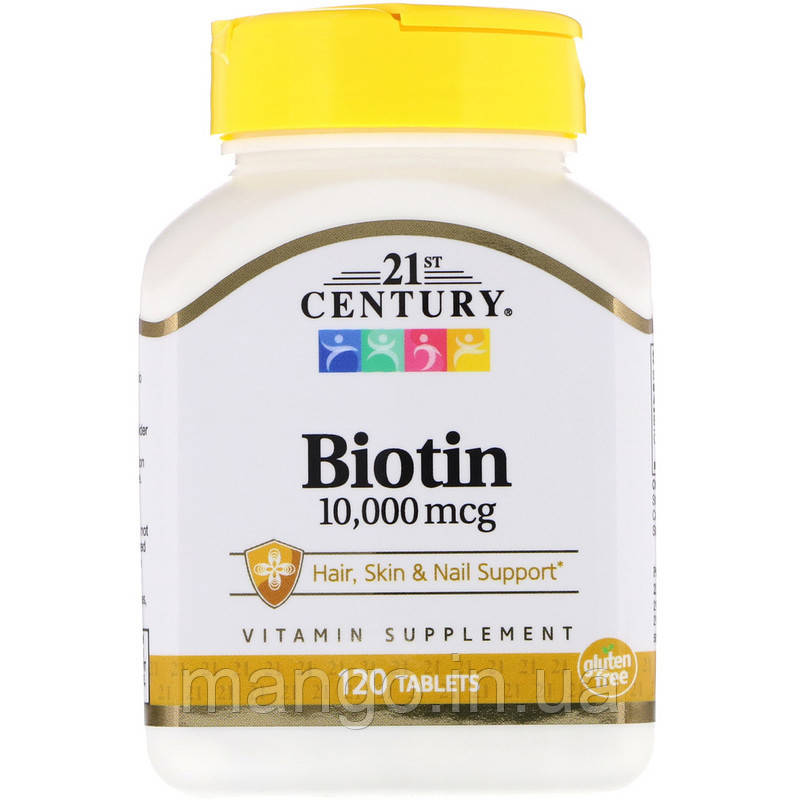 Біотин, Biotin, 21st Century, 10 000 мкг, 120 таб., фото 1