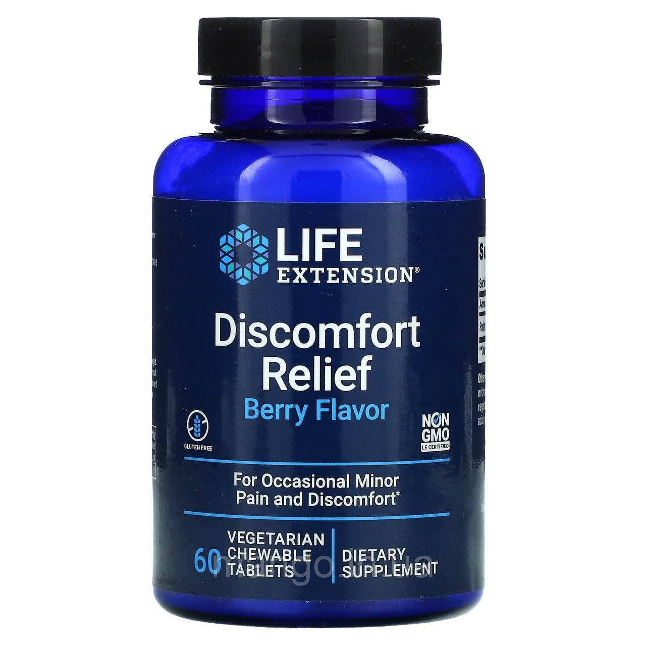Знеболювальні таблетки, PEA Discomfort Relief, Life Extension, смак ягід, 60 вегетаріанських жувальних таблеток, фото 1