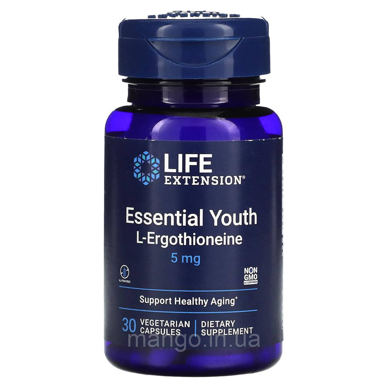 L-ерготіонеїн, Essential Youth L-Ergothioneine, Life Extension, підтримка молодості, 5 мг, 30 вегетаріанських капсул, фото 1