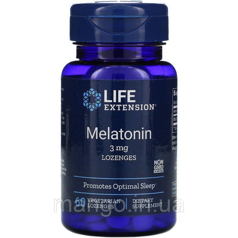 Мелатонін, Melatonin, Life Extension, 3 мг, 60 льодяників, фото 1
