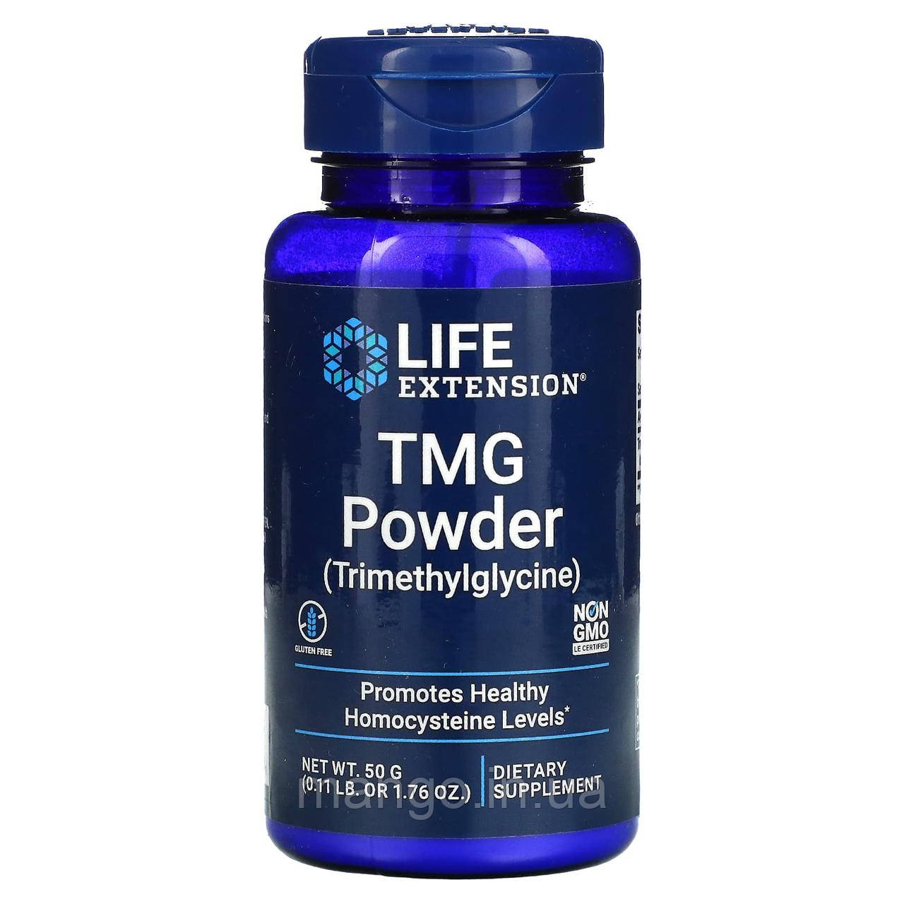 Триметилгліцин, TMG (Trimethylglycine), Life Extension, порошок, 50 г, фото 1