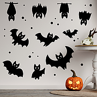 Наклейки на Гелловін Веселі кажани 10 шт. декор стін вікон Happy Pocket Набір S чорний матовий
