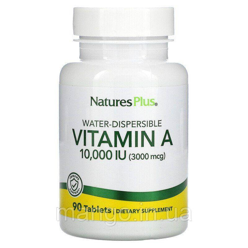 Вітамін А, Vitamin A, Nature's Plus, водорозчинний, 10000 МО (3000 мкг), 90 таблеток, фото 1