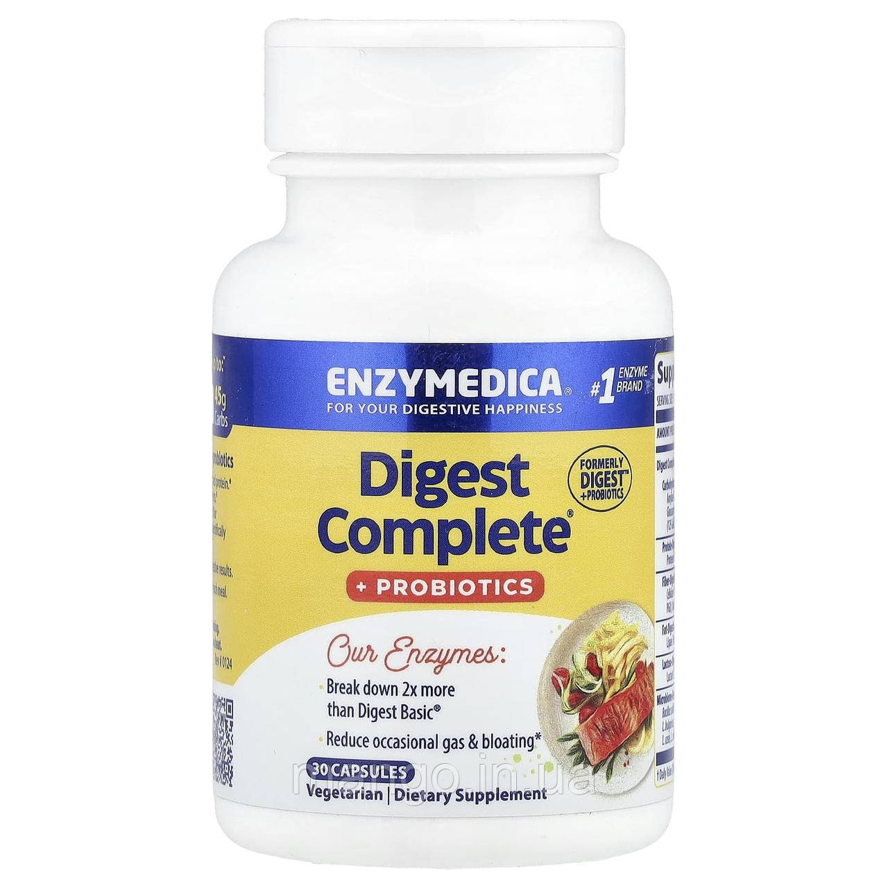 Ферменти і пробіотики, Digest + Probiotics, Enzymedica, 30 капсул, фото 1