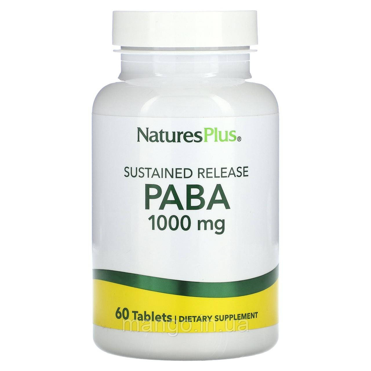 ПАБК, PABA, NaturesPlus, уповільненого вивільнення, 1000 мг, 60 таблеток, фото 1