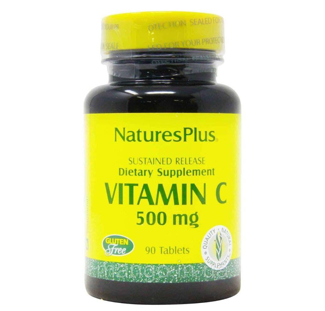 Вітамін С, Vitamin C, Nature's Plus, із уповільненим вивільненням, 500 мг, 90 таблеток, фото 1