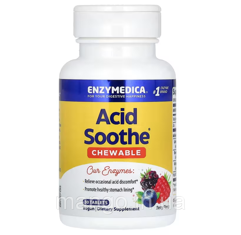 Зниження кислотності шлунка, Acid Soothe, Enzymedica, смак ягід, 30 жувальних таблеток, фото 1