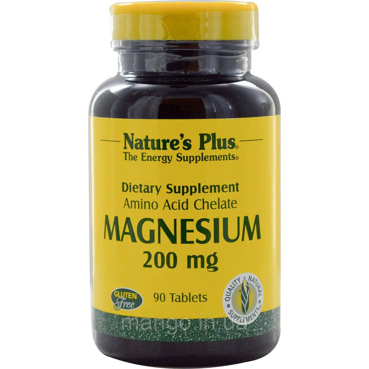 Магній, Magnesium, Nature's Plus, 200 мг, 90 таблеток, фото 1