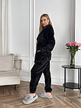 Чорний теплий махровий жіночий костюм-піжама-трійка, фото 9
