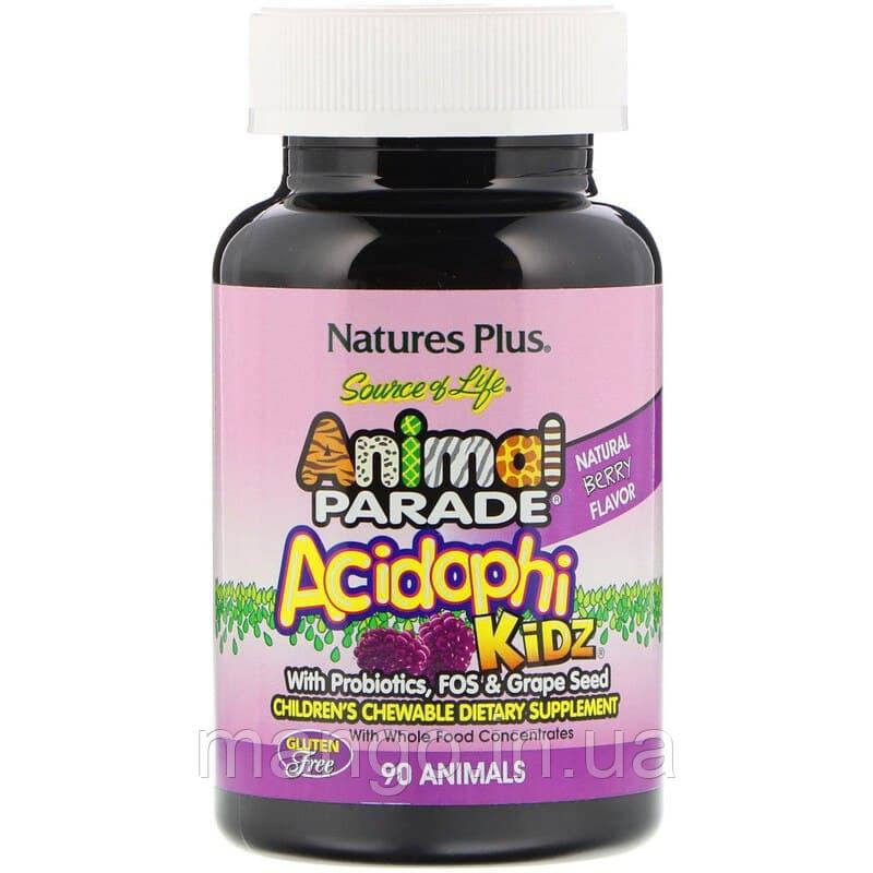 Пробіотики для дітей, AcidophiKidz, Nature's Plus, Animal Parade, вишневий смак, 90 жувальних цукерок у формі тварин, фото 1