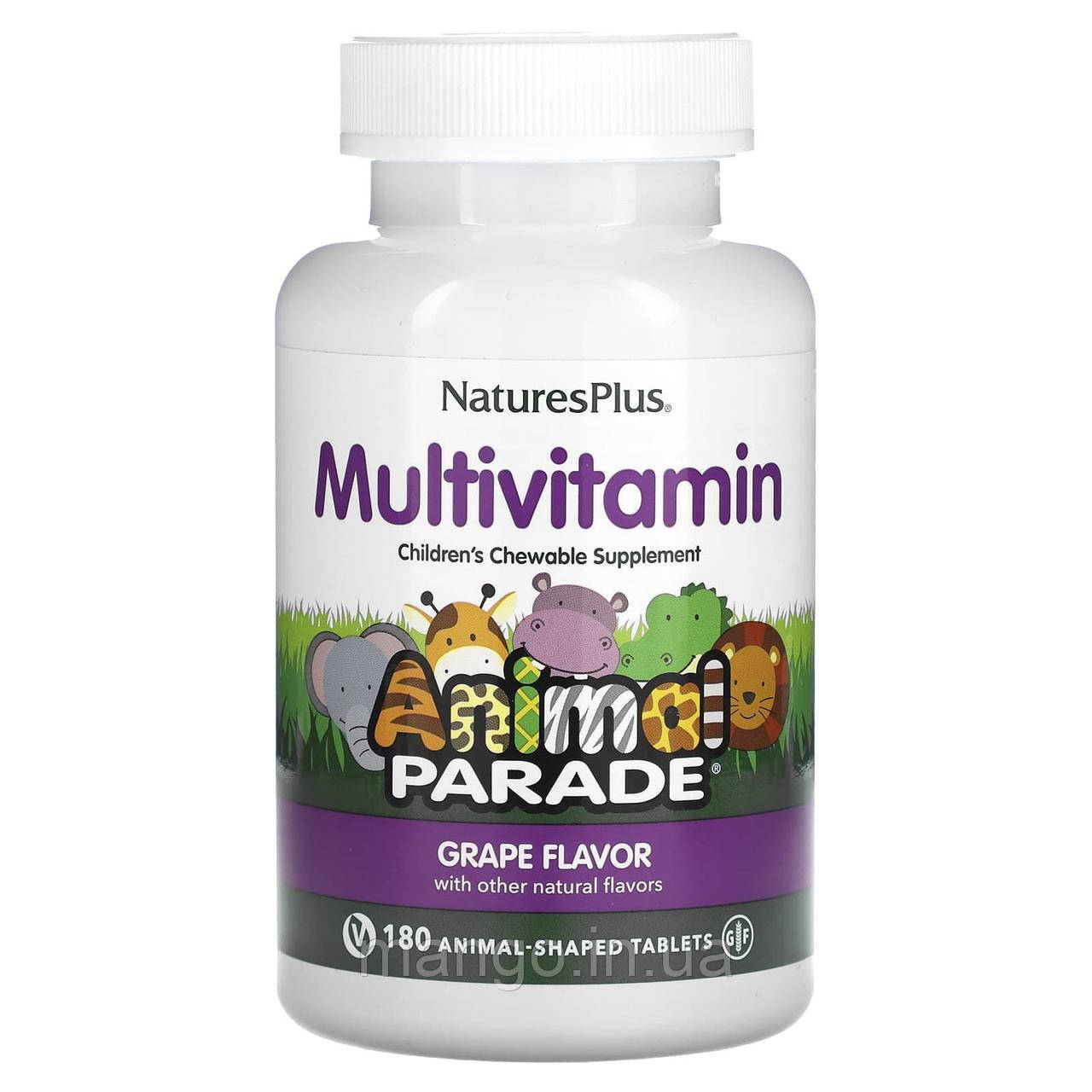 Вітаміни для дітей, Multi-Vitamin and Mineral, Nature's Plus, Animal Parade, смак винограду, 180 тварин, фото 1