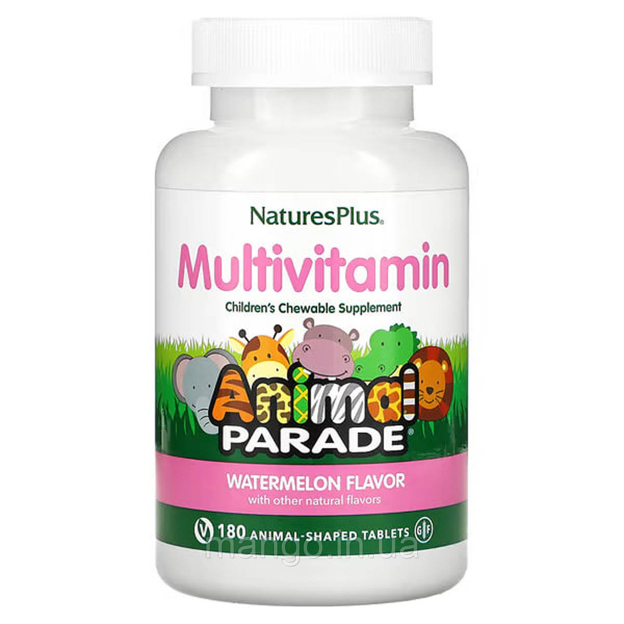 Вітаміни для дітей, Multi-Vitamin and Mineral, Nature's Plus, Animal Parade, смак кавуна, 180 жувальних цукерок у формі тварин, фото 1