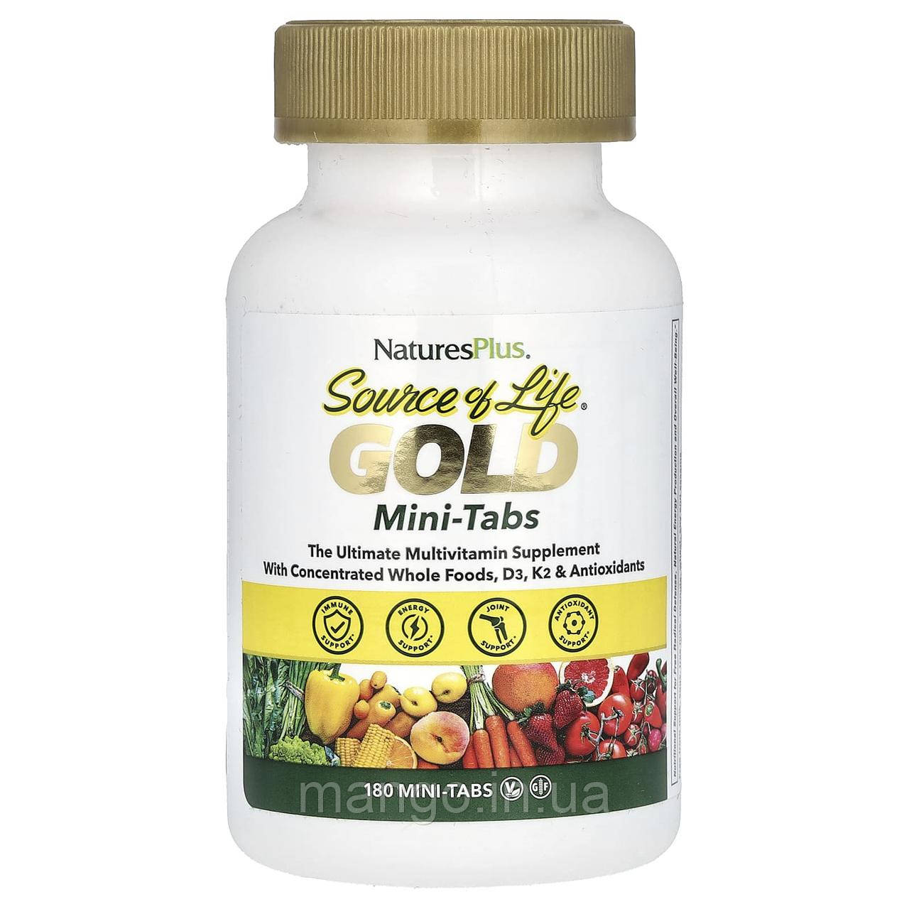 Мультивітаміни, Gold, The Ultimate Multivitamin Supplement, Source of Life, NaturesPlus, 180 міні-таблеток, фото 1