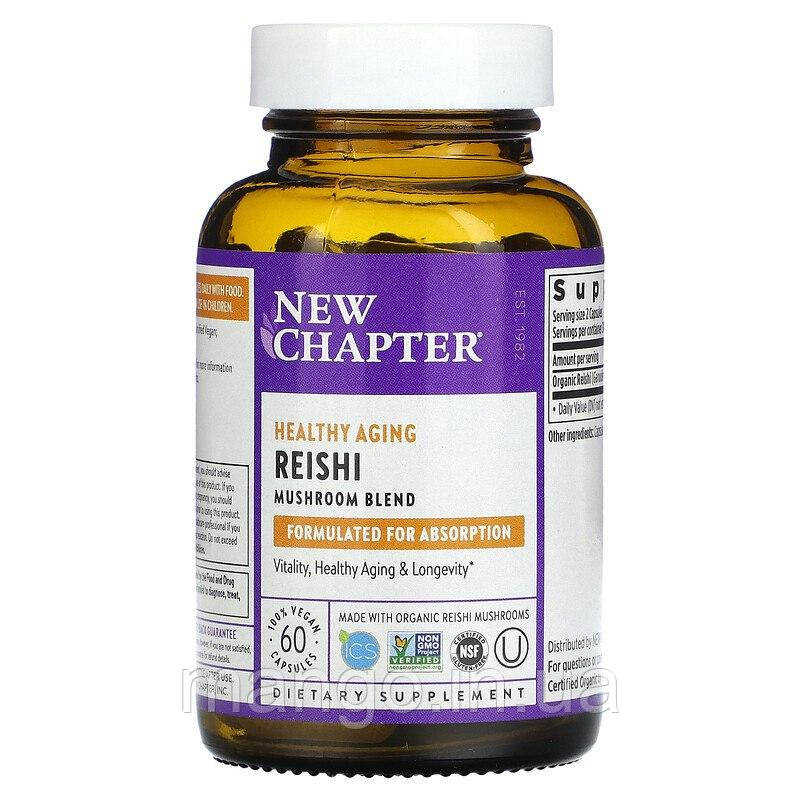Гриби рейші, Reishi, New Chapter, органік, 60 капсул, фото 1