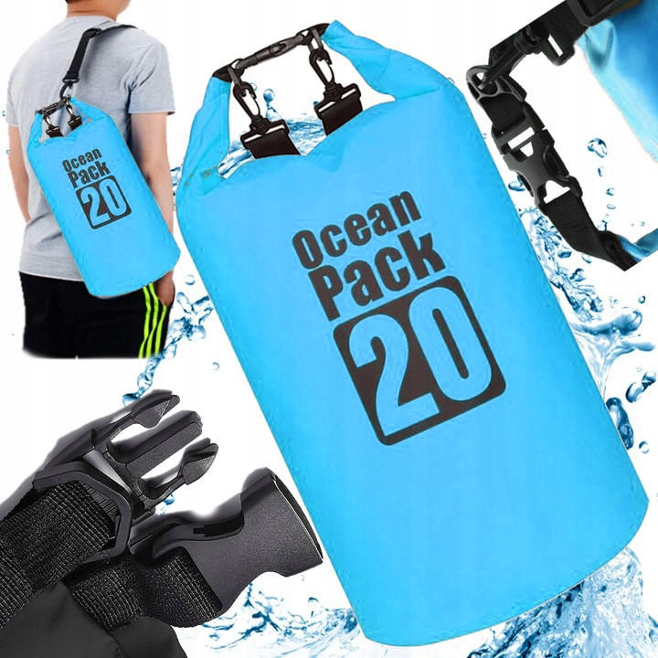 Сумка-мішок водонепроникна туристична водостійка для каяка з регульованою ємністю 20 л, фото 1