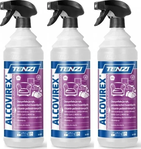 Набір 3 штуки Tenzi Alcovirex антивірусний дезинфекційний рідкий засіб 1л х3, фото 1