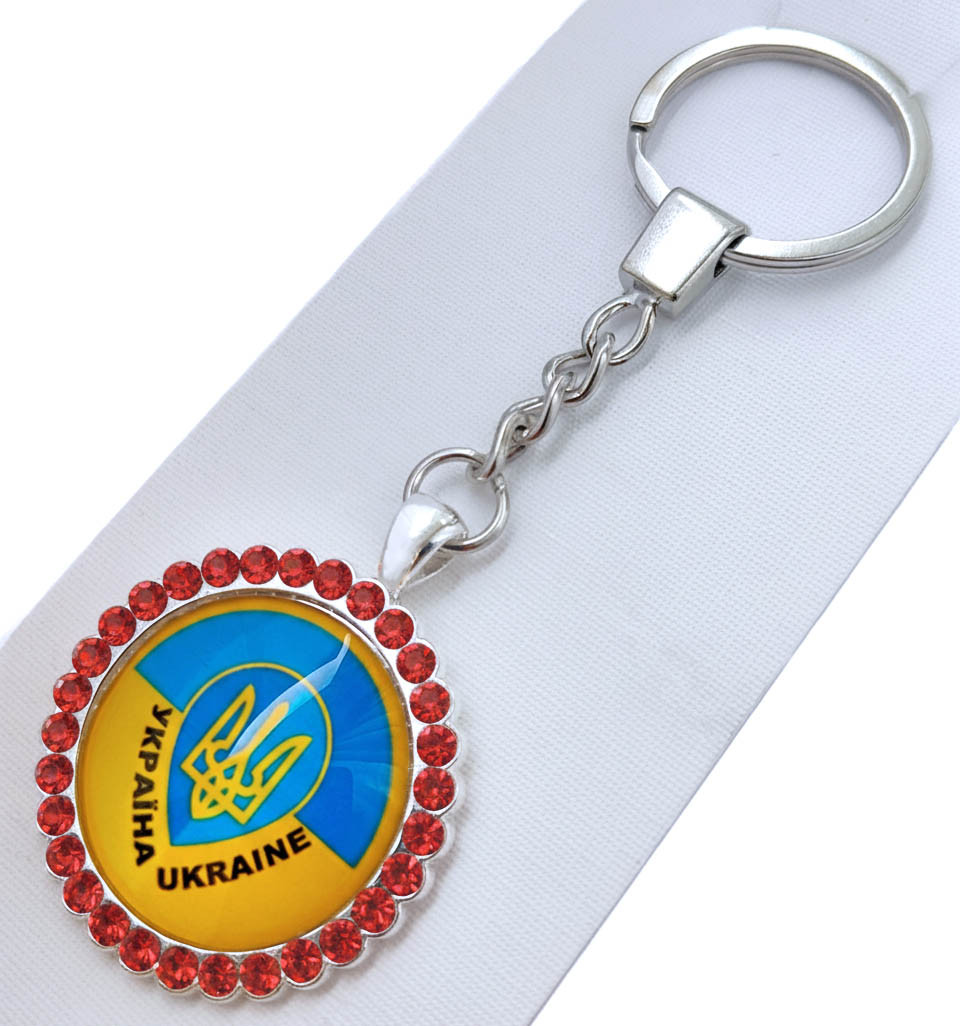 Брелок Україна Ukraine з червоними камінцями