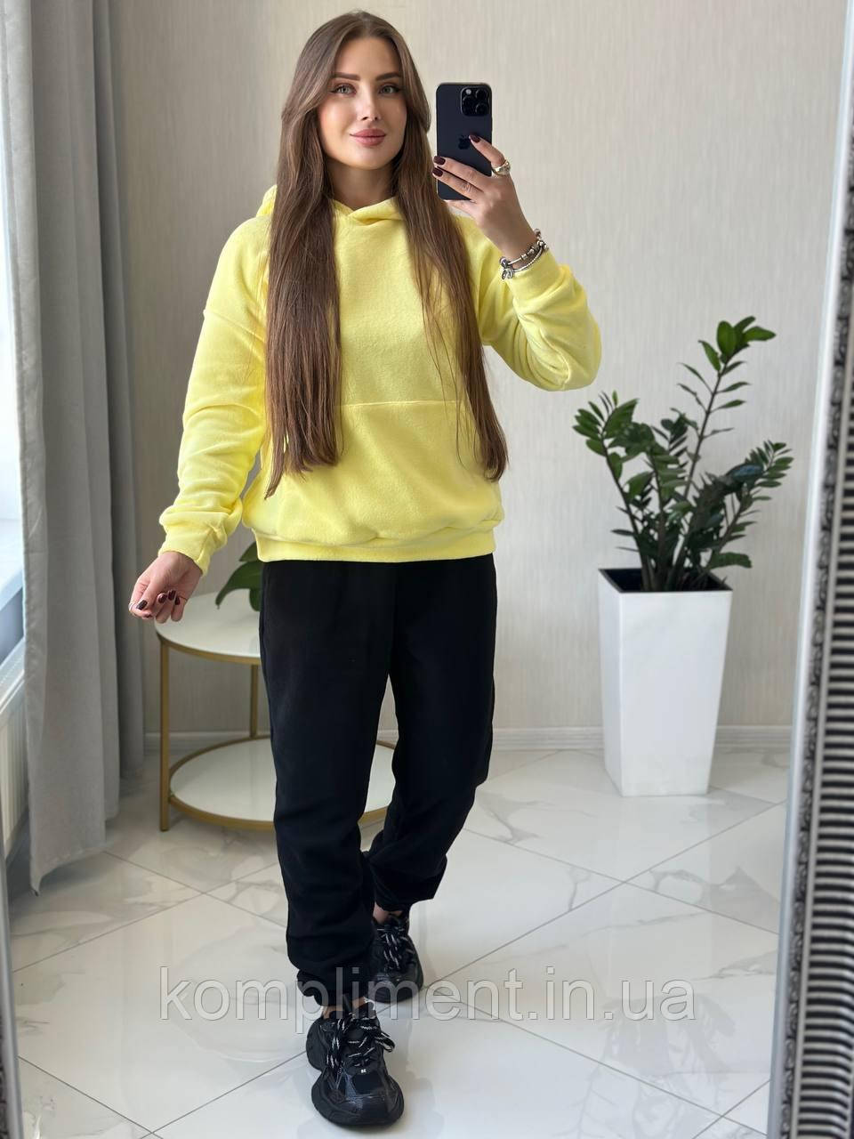 Жіночий модний флісовий спортивний костюм, жовтий SE — 226
