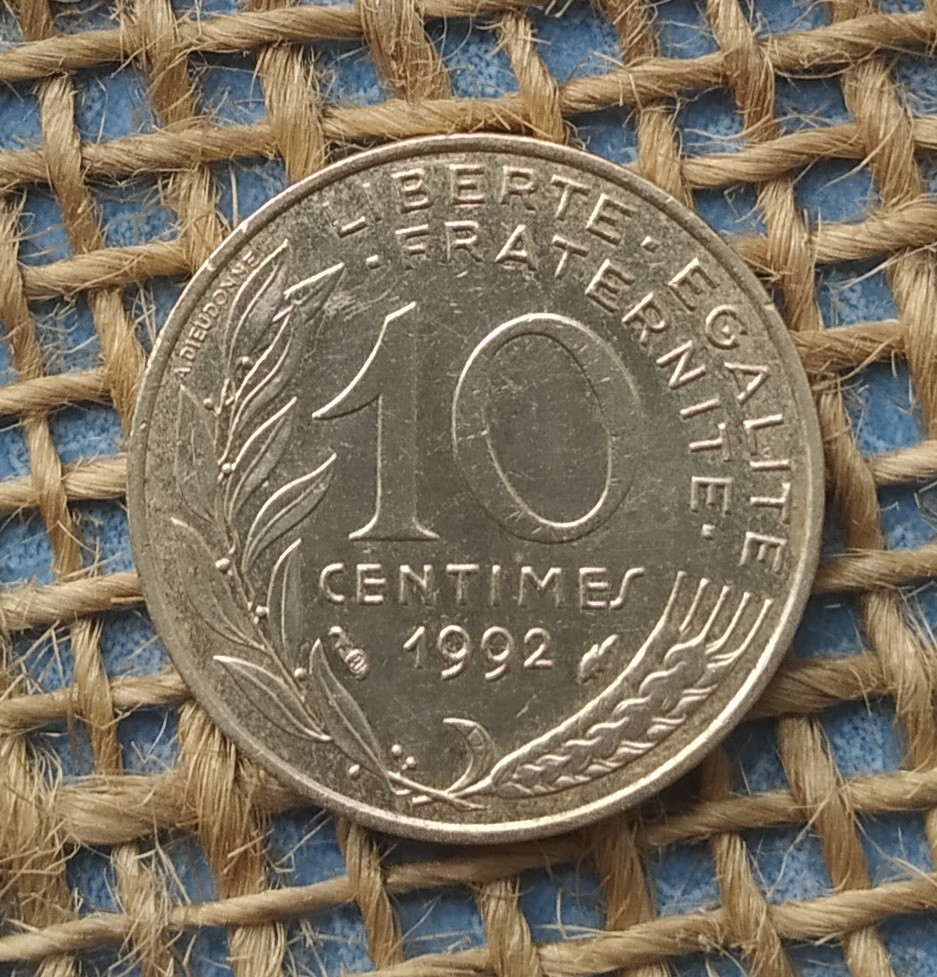 10 сантимiв 1992 року францiя, фото 1