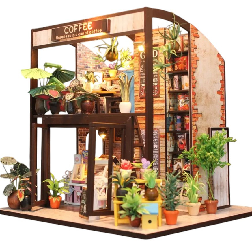 3д Румбокс Кофейня з підсвічуванням + Пилозахисний купол, інтер'єрний конструктор "coffee house", фото 1