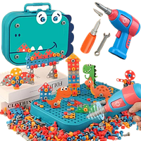 Дитяча мозаїка-конструктор у валізці «Діно» 351 елемент Електричний дриль шуруповерт 2D та 3D складання