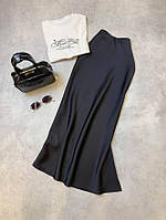 Элегантная женская шелковая юбка черная шоколад 42/44 46:48 50/52