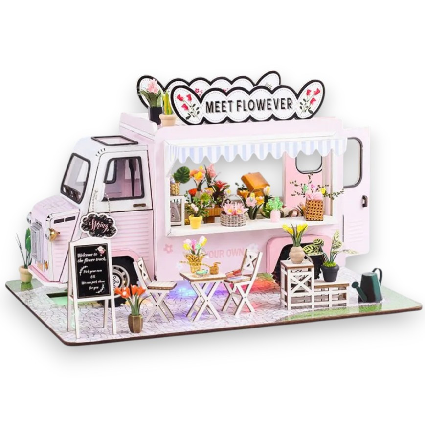 3д Румбокс Машина з квітами, інтер'єрний конструктор квітковий фургон «Meet Flower Car» 26×20×16 см, фото 1