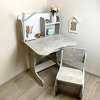 Дитяча парта-трансформер із ящиком і стільчиком, регульована парта для школярів 5-10 років, сіра
