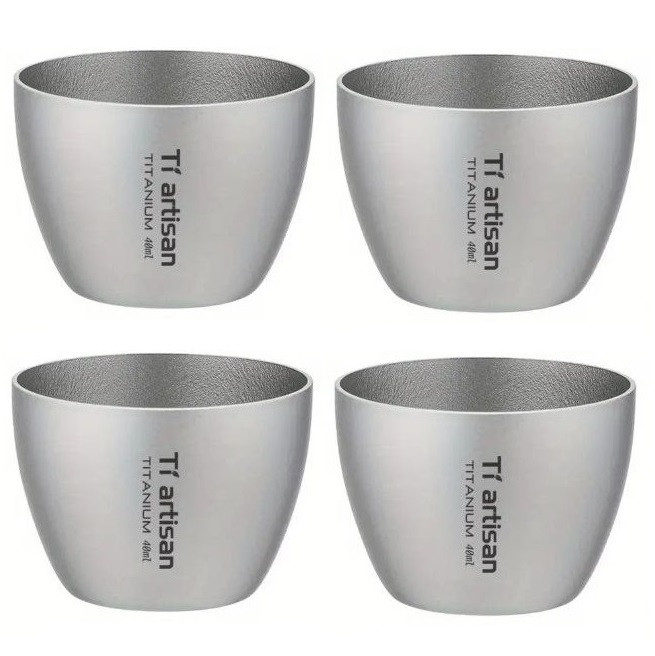 Набір чарок з титану, стопки титанові Tiartisan 40 мл х 4 шт, фото 1