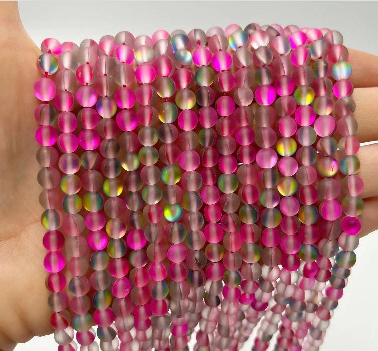Намистини на нитці (6мм), "Опалове скло" малиновий з сірим (зв'язка 58 шт.) синтетичне скло, фото 1