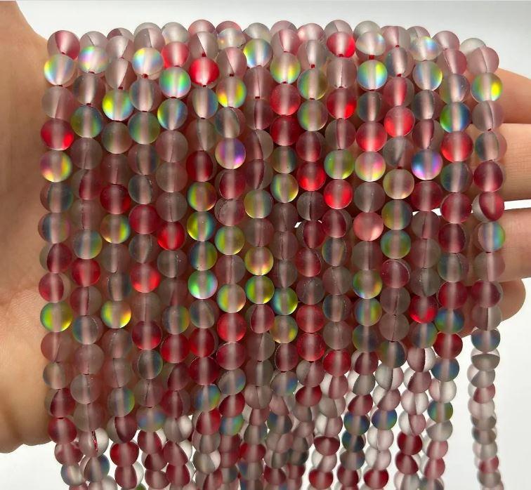 Намистини на нитці (6мм), "Опалове скло" червоний з сірим (зв'язка 58 шт.) синтетичне скло, фото 1
