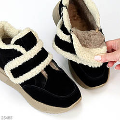 Чорні замшеві зимові спортивні черевики, блискавка + липучка