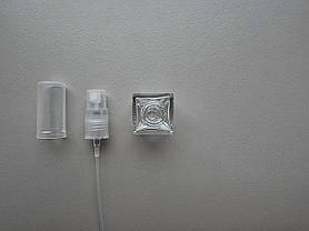 7 - 6.5 мл Куб скляний прозорий з пластиковим прозорим спреєм мініфлакон, пляшка, атомайзер, тестер, фото 4