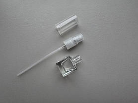 7 - 6.5 мл Куб скляний прозорий з пластиковим прозорим спреєм мініфлакон, пляшка, атомайзер, тестер, фото 3