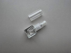 7 - 6.5 мл Куб скляний прозорий з пластиковим прозорим спреєм мініфлакон, пляшка, атомайзер, тестер, фото 1