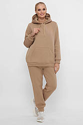 Теплий костюм на флісі великі розміри бежевий кофта оверсайз