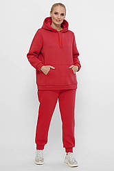 Флісовий костюм батал червоний вільне худі з капюшоном зимовий костюм