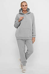 Костюм жіночий теплий на флісі великі розміри сірий кофта вільна з капюшоном штани манжет