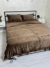 Велюрова постільна білизна Моніка з простинею на резинці Євро Коричневий, фото 2