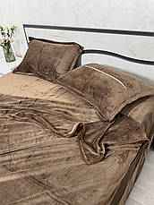Велюрова постільна білизна Моніка з простинею на резинці Євро Коричневий, фото 3