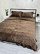Велюрова постільна білизна Моніка з простинею на резинці Євро Коричневий, фото 6