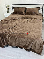 Велюрова постільна білизна Моніка з простинею на резинці Євро Коричневий, фото 5