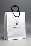 Пакет матовий білий ламінований 16х22х6 см З білим або чорним шнурком/стрічкою З вашим логотипом, фото 2