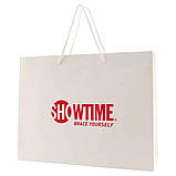 Пакет місткий з білим шнурком і лого розміром 40×30×12 см Крейдований ламінований матовий папір, фото 3