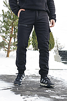 Мужские брюки черные, зимние утепленные брюки на флисе, универсальные спортивные и повседневные черные брюки