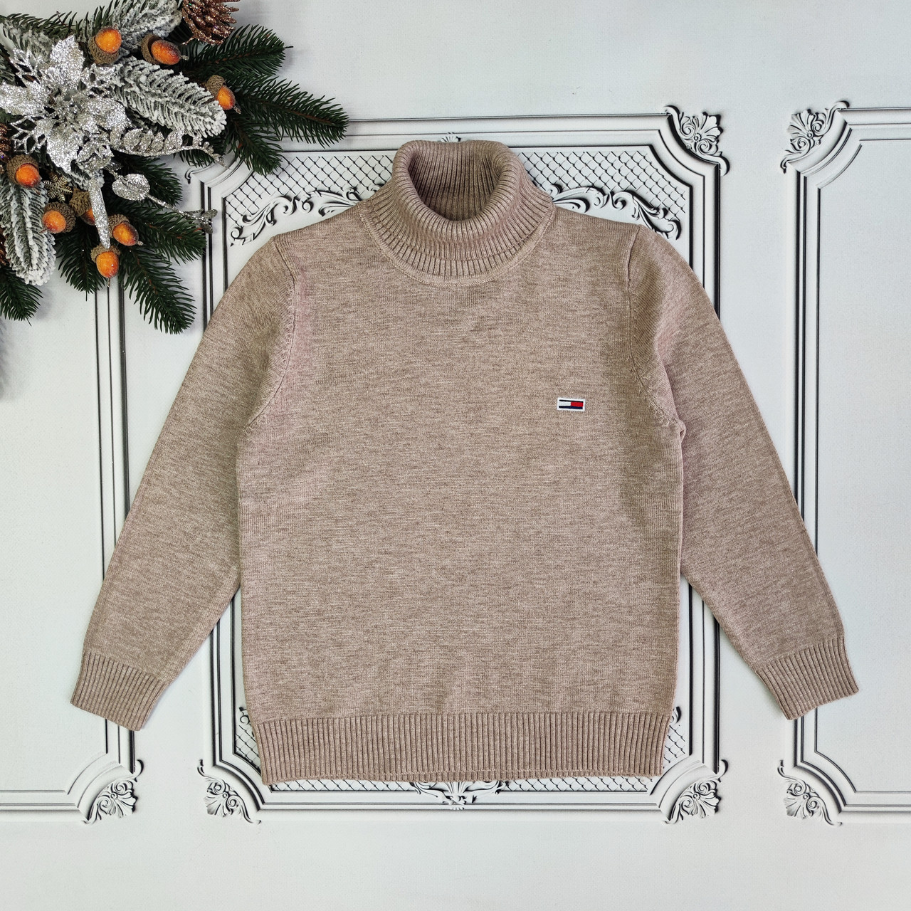 Дитячий бежевий в'язаний з ангорою светр Поло