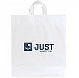 Білий поліетиленовий пакет 40х43 см з петлевою ручкою та логотипом Пакет петля щільністю 90 мкм до 10 кг, фото 3