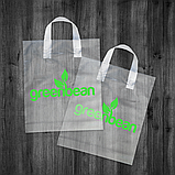 Поліетиленові пакети петля 30х35 см (60 мкм) прозорі з білою ручкою і логотипом Витримує 4 кг!, фото 6